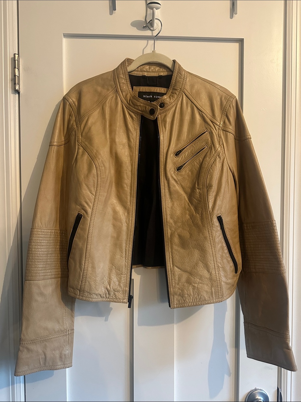Black Rivet Women’s Light Tan Leather Moto Jacket